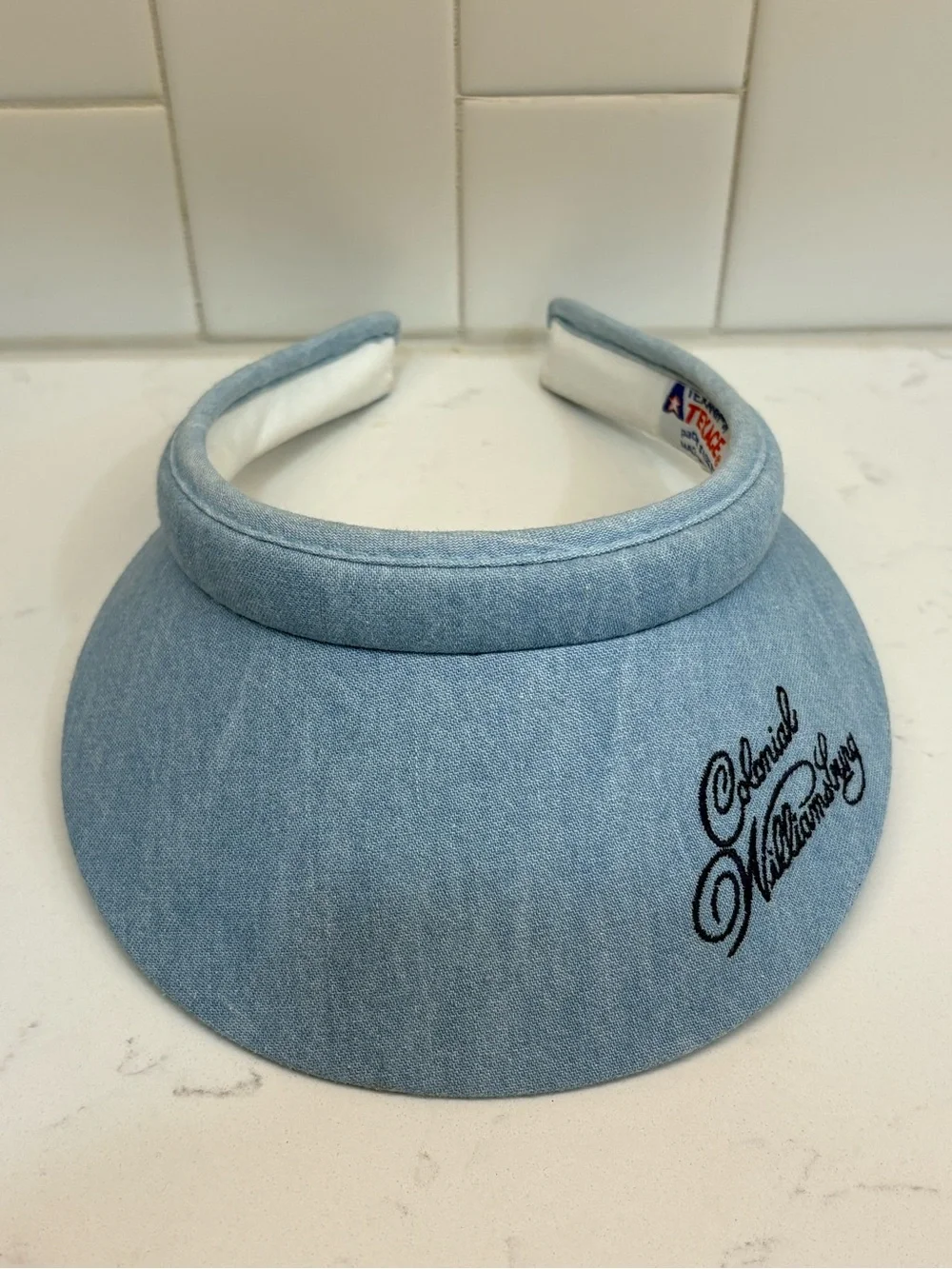 Vintage Colonial Williamsburg Texace Denim Sun Visor Hat Made in USA Retro